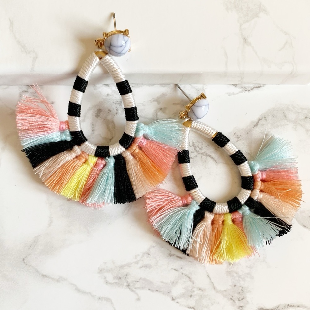 NEW Boho Colorful Fringe Statement Earrings - Picture 5 of 6